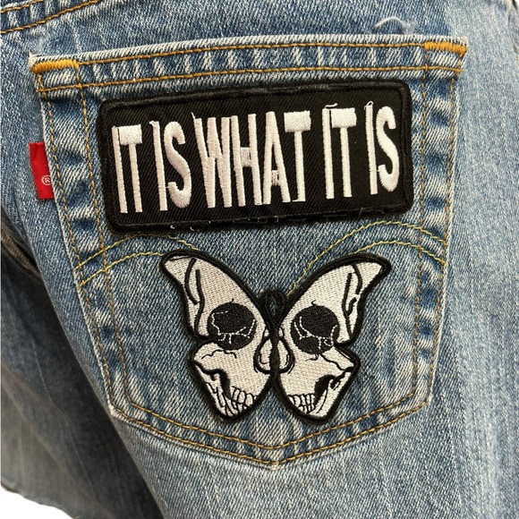 Levi’s 515 Vintage Custom Denim Shorts Punk Patchwork | Women’s 10 - Picture 4 of 13